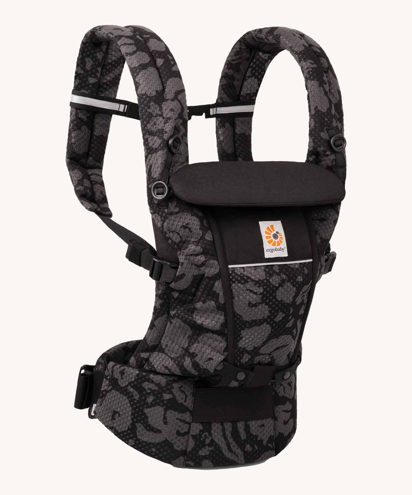 Ergobaby Adapt  SoftFlex™ Mesh Baby Carrier in Onyx Bloom. Side view. 