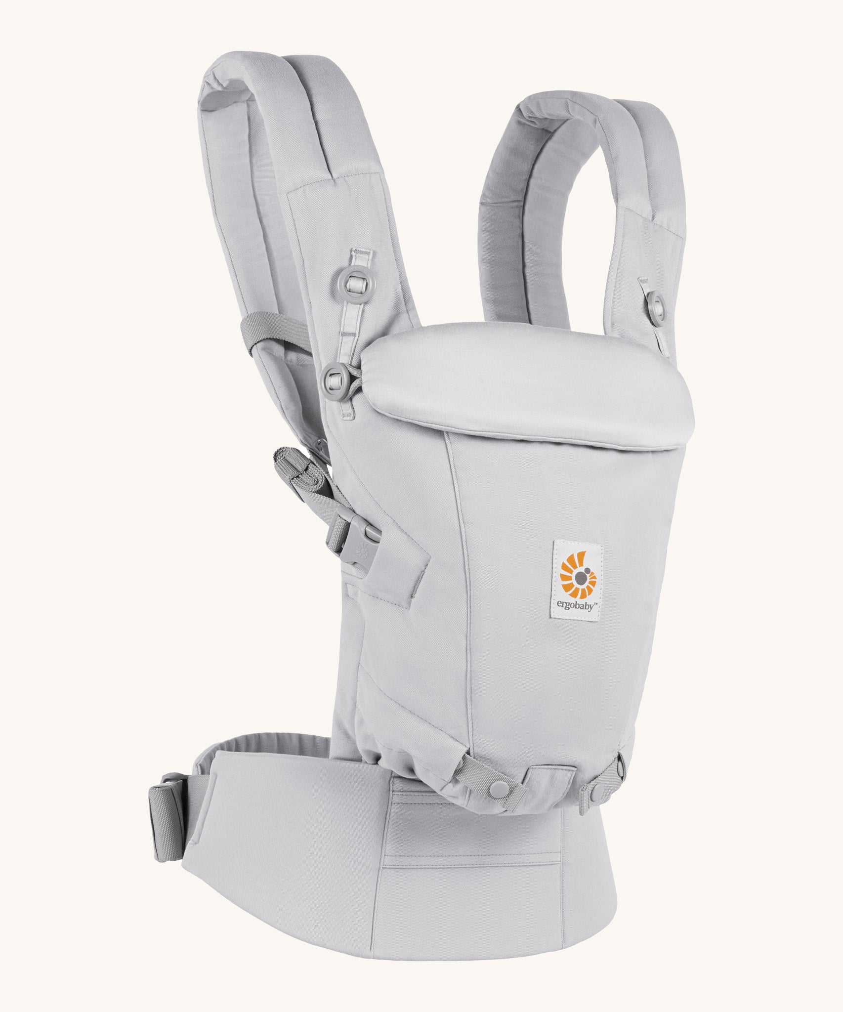 Ergobaby Adapt  SoftTouch™  Cotton Baby Carrier in Pearl Grey. Side view.