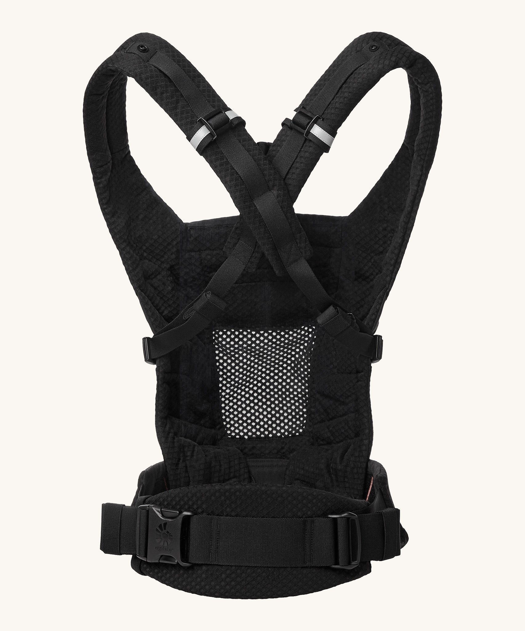 Ergobaby Adapt  SoftFlex™ Mesh Baby Carrier in Onyx Black. Back view showing cross over shoulder straps. 