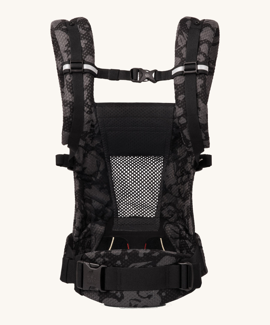 Ergobaby Adapt  SoftFlex™ Mesh Baby Carrier in Onyx Bloom. Back view showing 'H' position shoulder straps. 