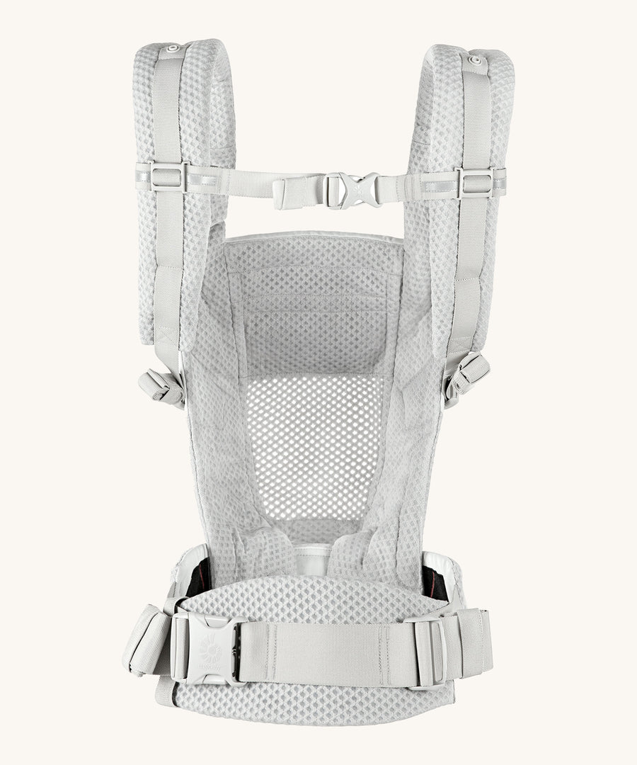 Ergobaby Adapt  SoftFlex™ Mesh Baby Carrier in Pearl Grey. Back view showing 'H' position shoulder straps. 