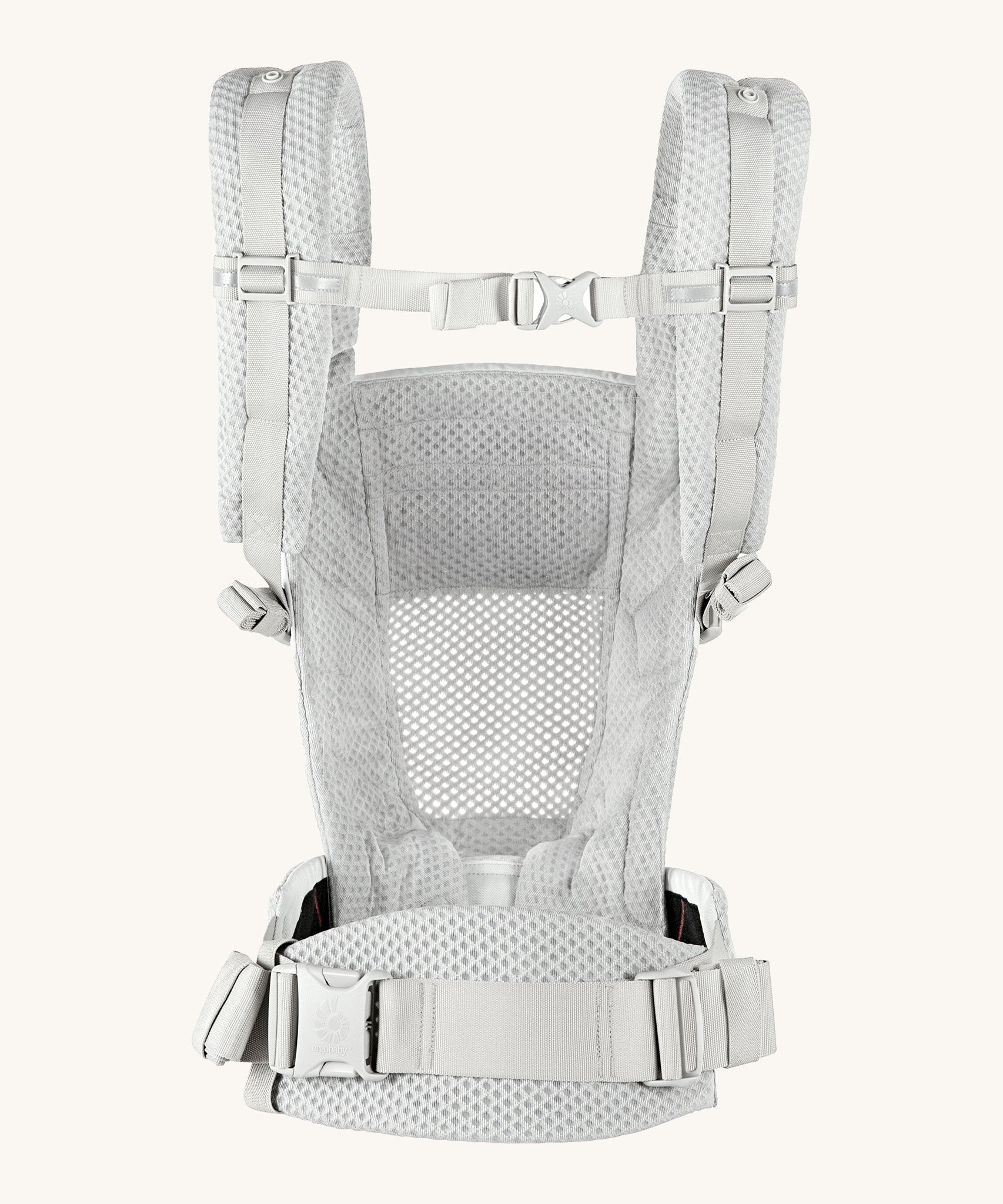 Ergobaby Adapt  SoftFlex™ Mesh Baby Carrier in Pearl Grey. Back view showing 'H' position shoulder straps. 