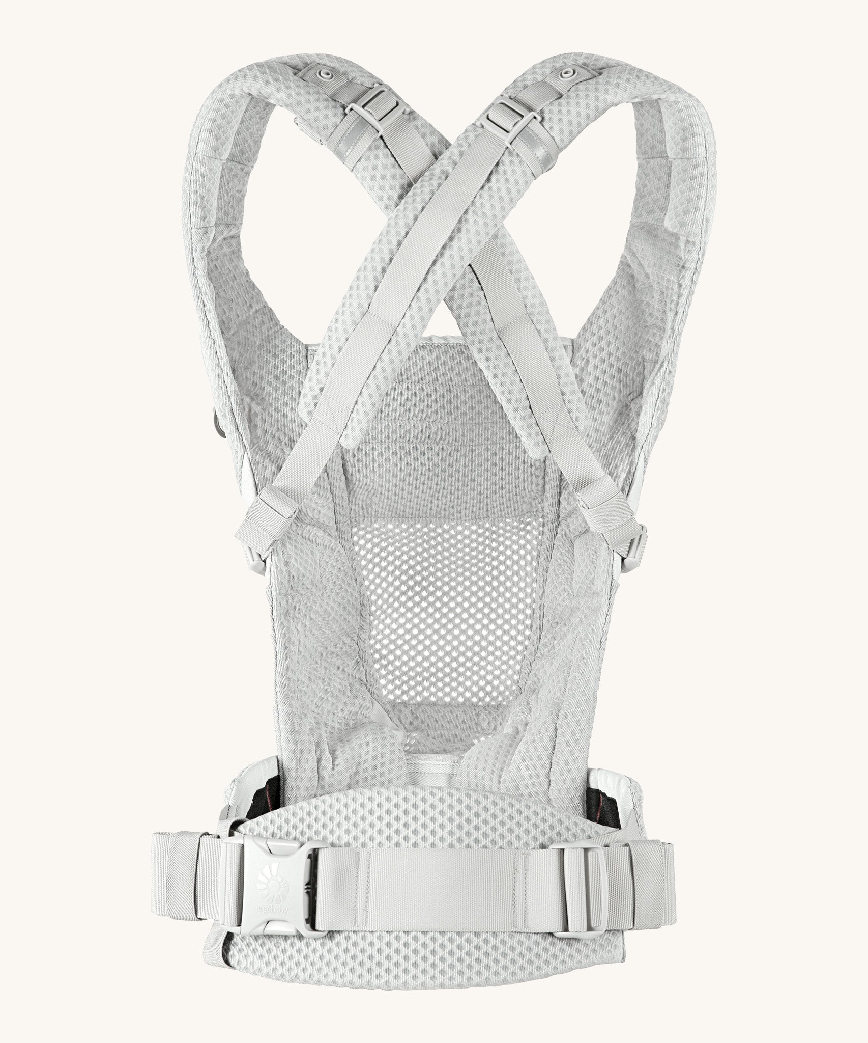 Ergobaby Adapt  SoftFlex™ Mesh Baby Carrier in Pearl Grey. Back view showing cross over shoulder straps. 