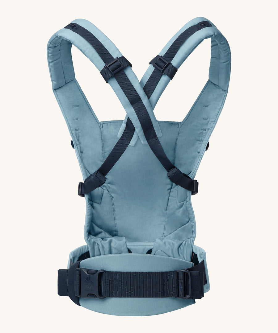 Ergobaby Adapt  SoftTouch™  Cotton Baby Carrier in Slate Blue. Back view showing cross over shoulder straps.