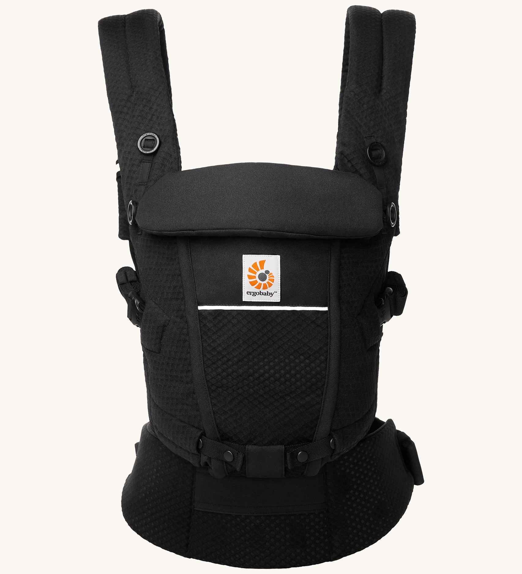 Ergobaby Adapt  SoftFlex™ Mesh Baby Carrier in Onyx Black. Front view. 