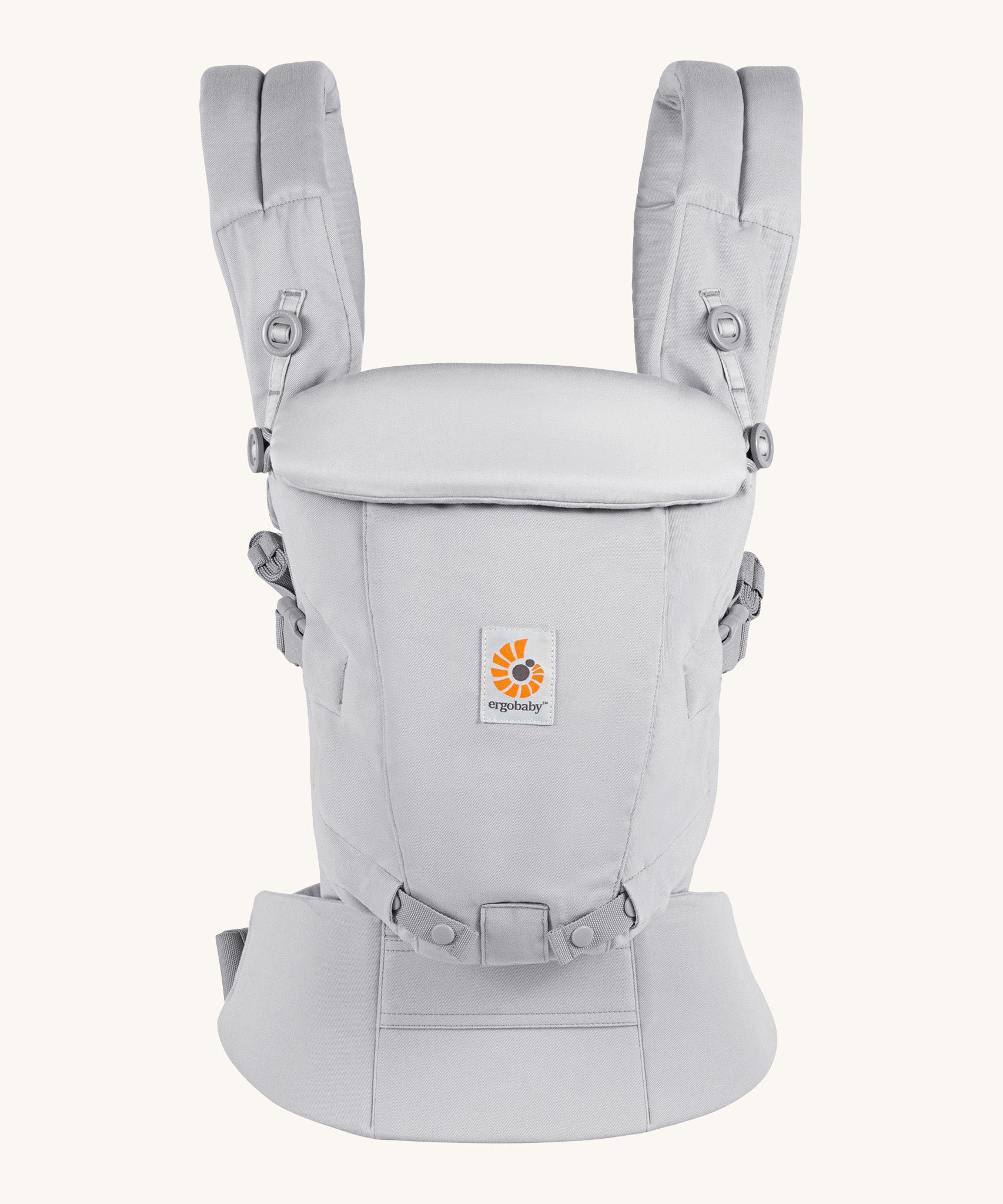 Ergobaby Adapt  SoftTouch™  Cotton Baby Carrier in Pearl Grey. Front view.