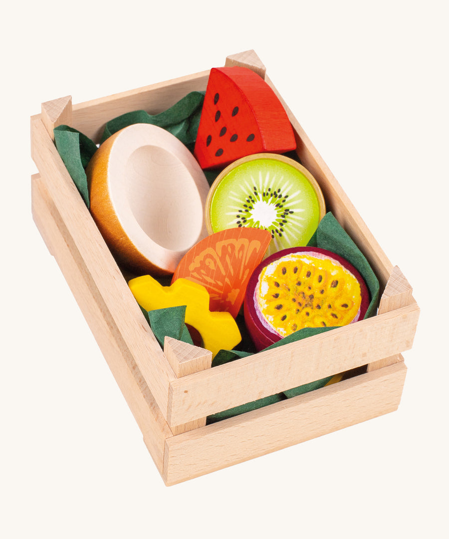 Erzi Wooden Assorted Tropical Fruits - Small. A lovely selection of exotic pretend play food in an Erzi wooden crate. Perfect for playing shop or cafe!