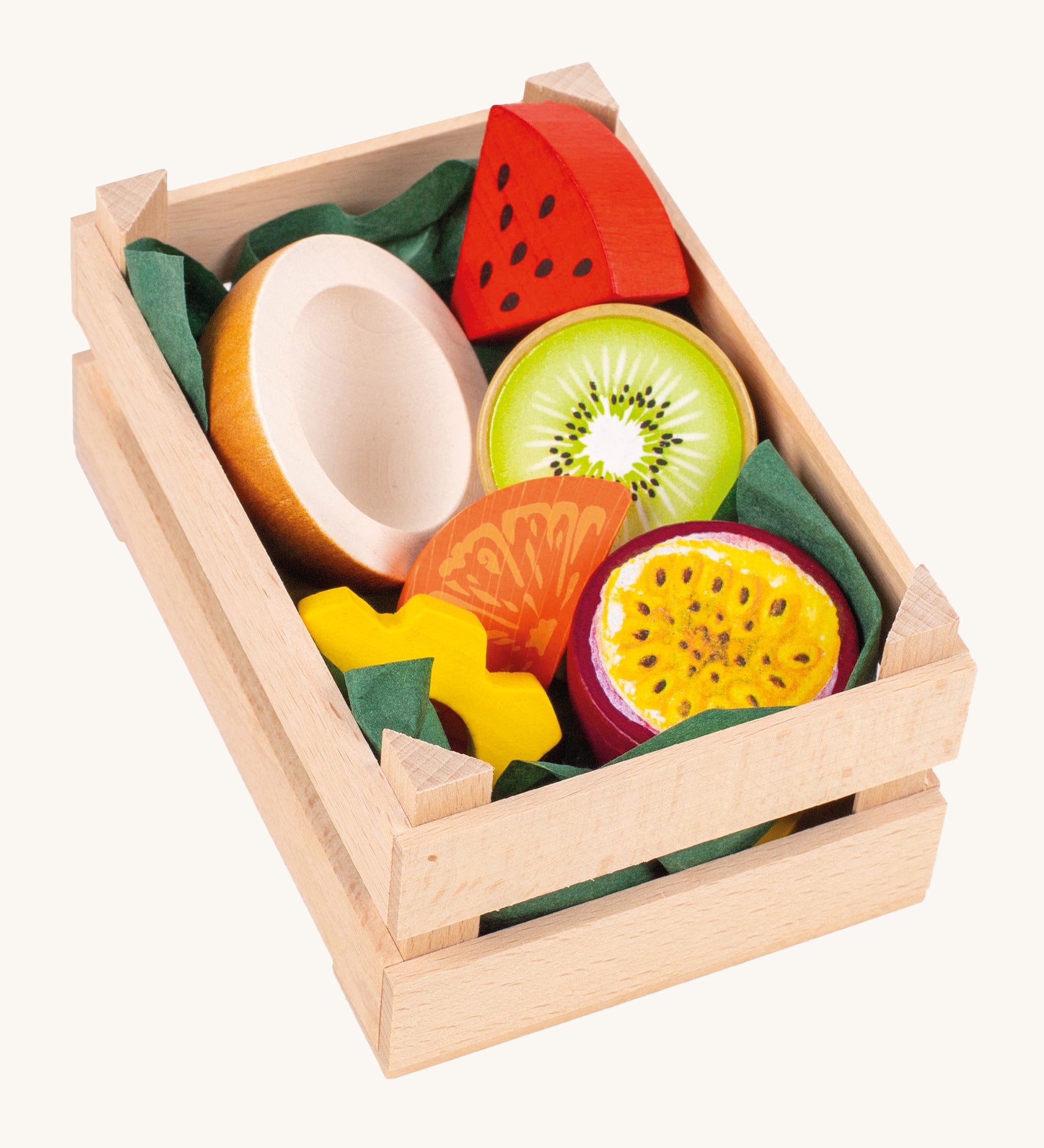 Erzi Wooden Assorted Tropical Fruits - Small. A lovely selection of exotic pretend play food in an Erzi wooden crate. Perfect for playing shop or cafe!