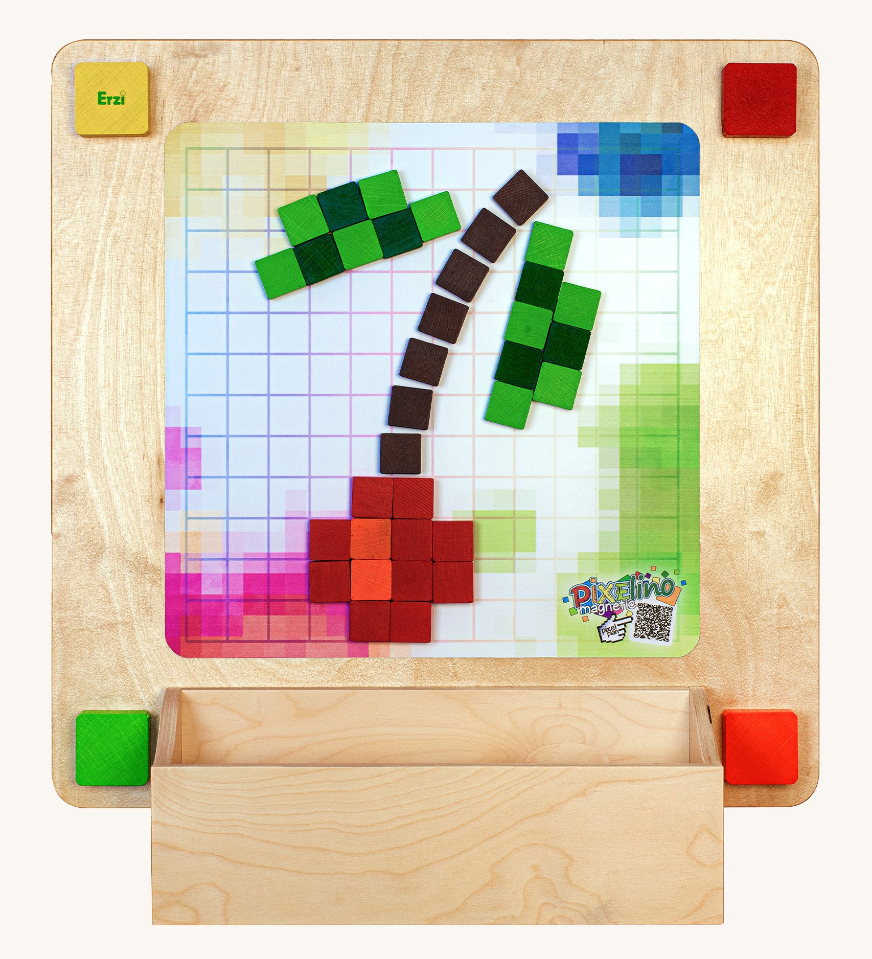 A cherry made from the small blocks of the Erzi Pixelino Wall Board Game