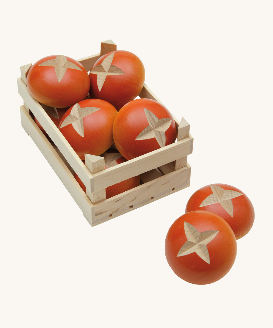 Erzi Wooden Pretzel Rolls in a wooden Erzi crate, on a cream background