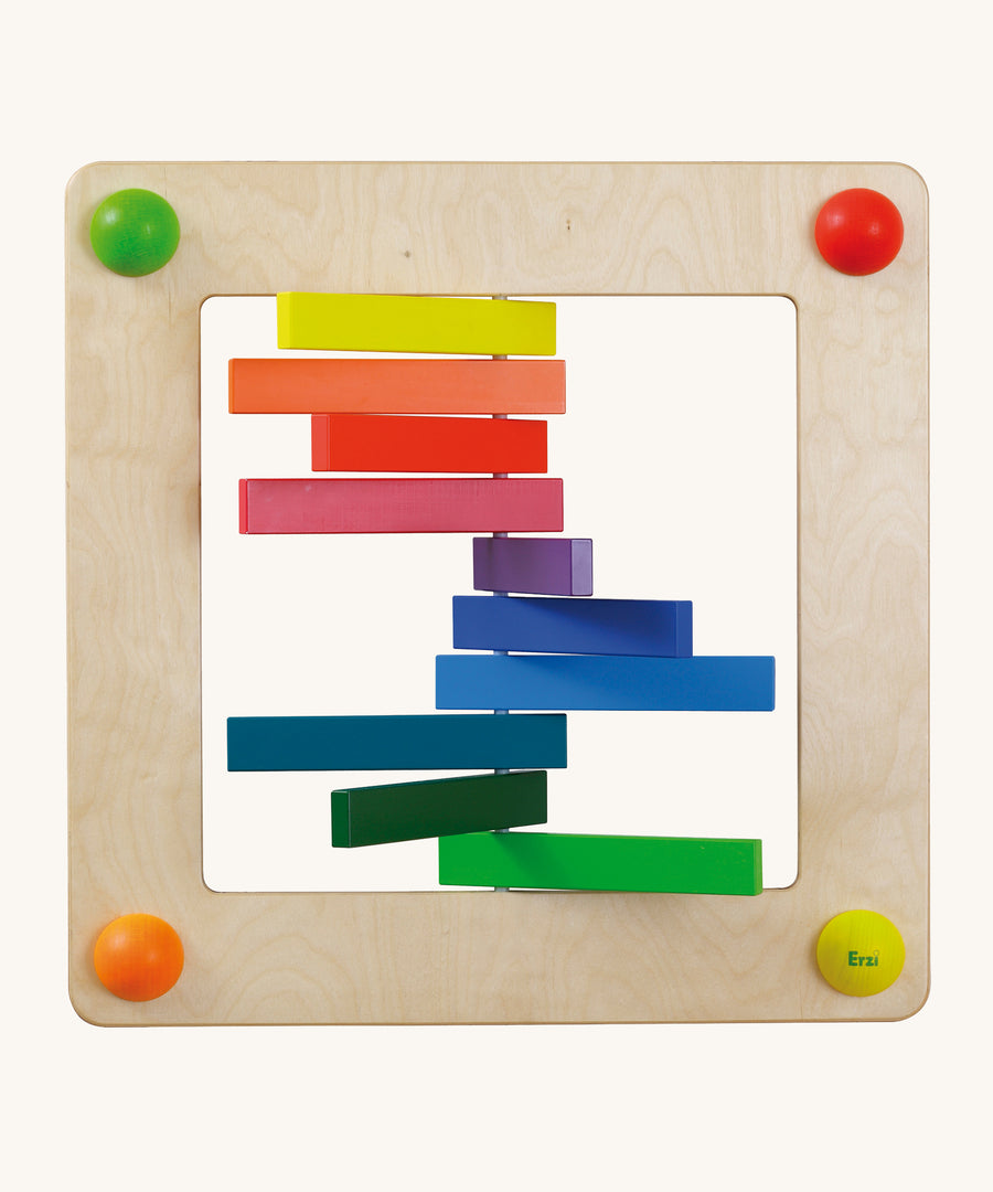 Erzi Sensory Rainbow Panel Wall Board. A fun, interactive wall board with 10 rotating rainbow blocks, on a cream background