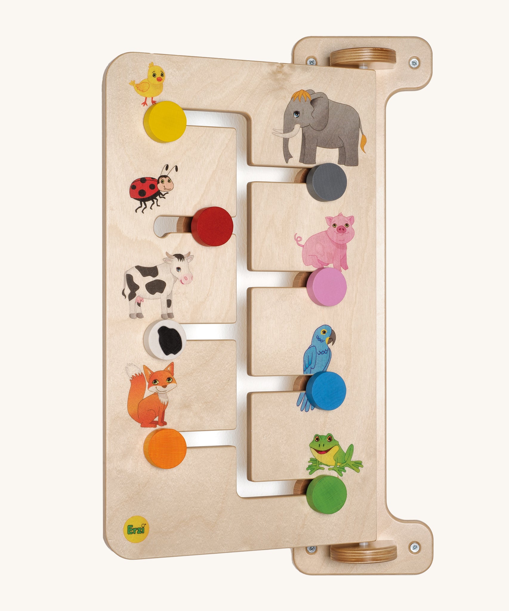 A look at the other side of the Erzi Baby Animal Wallboard Game, showing an animal colour match game