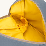 Fluf zip lunch bag in a light  blue colour with a yellow inner lining and a light brown zip.