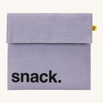 Fluf cotton snack pack with a flip velcro in light purple colour with snack printed on the front in black 