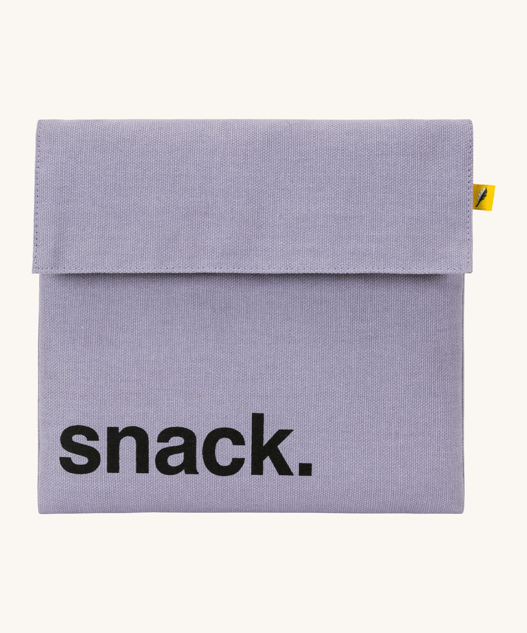 Fluf cotton snack pack with a flip velcro in light purple colour with snack printed on the front in black 