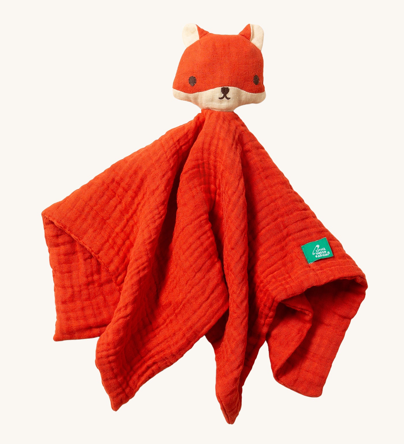 LGR Organic Baby Comforter - Little Fox. A bright orange muslin comforter with a cute fox design head on top