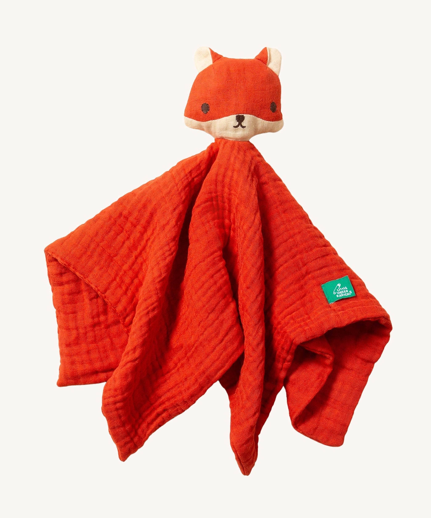 LGR Organic Baby Comforter - Little Fox. A bright orange muslin comforter with a cute fox design head on top