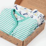 Frugi Adorable Babygrow Gift Set - Puffin Pals/Moss Stripe