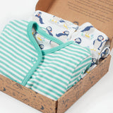 Coffret cadeau adorable grenouillère pour bébé Frugi - Puffin Pals/Moss Stripe