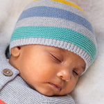 Frugi Harlen Knitted Hat - Grey Marl Stripe