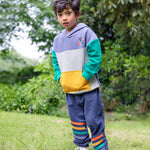 Frugi Bowen Colour Block Hoodie - Grape/Up Beat