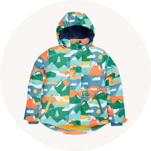 Frugi ski coat on cream background to represent Frugi coats and outerwear range at Babipur.