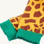 A closer look at the legs and ankle cuffs on the Frugi Little Knitted Leggings - Giraffe