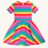 Frugi Sunshine Skater Dress - Foxglove Rainbow Stripe