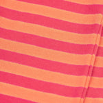 The pink and orange stripe print on the Frugi Jamie Jim Jams - Cantaloupe Stripe/Horse