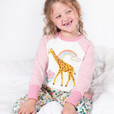 Frugi Jamie Jim Jams - White Giraffes/Cosmos Stripe