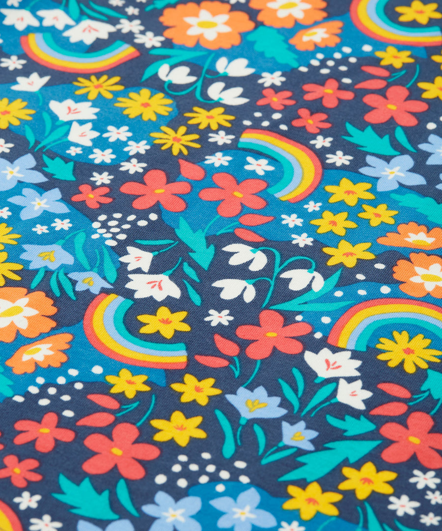 A closer look at the beautiful flower and rainbow print on the Frugi Bryher Top - Winter Hedgerow