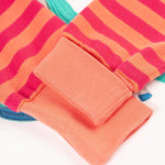 A closer look at the adjustable wrist cuffs on the Frugi Jamie Jim Jams - Cantaloupe Stripe/Horse