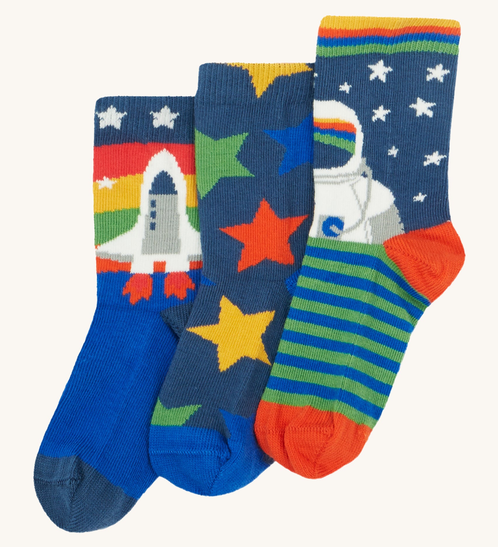 Frugi Rock My Socks 3 Pack - Space. 3 pairs of colourful space themed socks