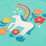 Frugi Anna Applique Top - Pacific Aqua/Horse