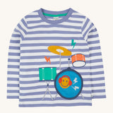 Frugi Discovery Applique Top - Grape Stripe/Drums