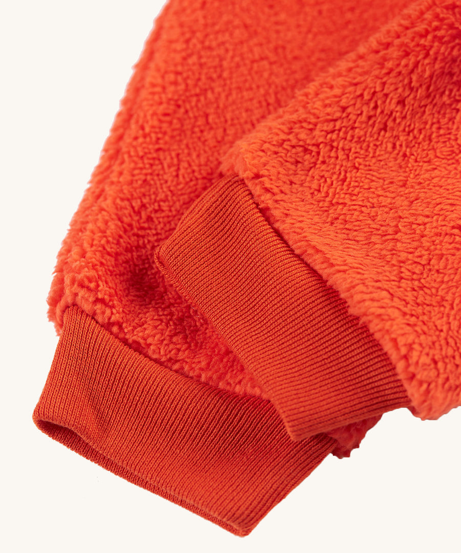 A closer look at the ankle cuffs on the Frugi Ted Fleece Pull Ups - Bonfire