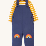 Frugi Rae Dungaree Outfit - Navy Blue/Gold Breton Stripe