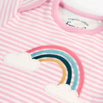 Frugi Brooke Easy Dressing Babygrow - White Giraffes/Cosmos Stripe