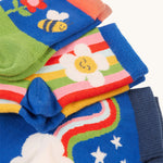 A closer look at the designs on the Frugi Little Socks 3 Pack - Retro Happy