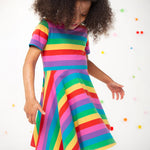 Frugi Sunshine Skater Dress - Foxglove Rainbow Stripe