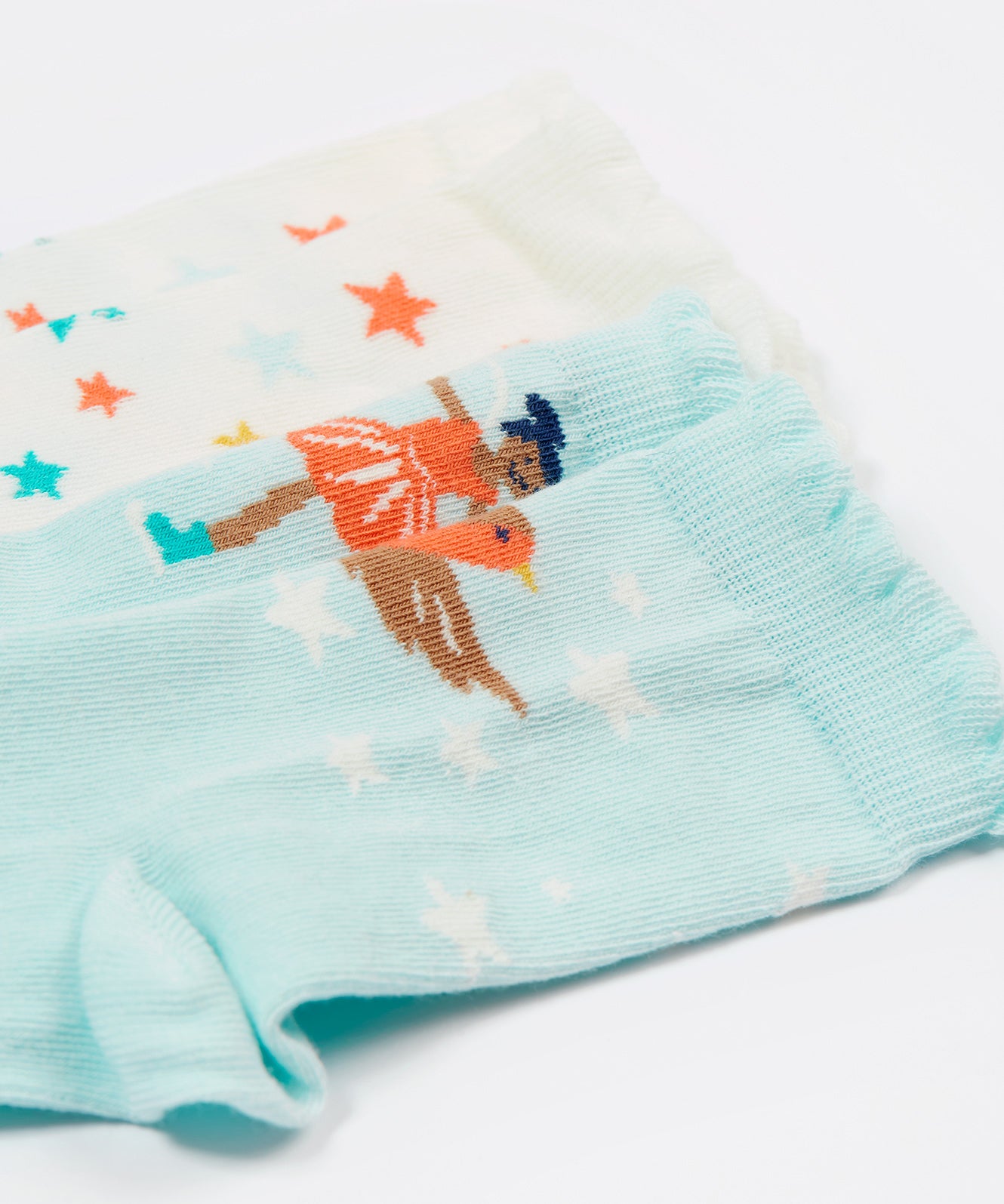 The Frugi Frill Socks 2 Pack- Enchanted Forest together, showing a close up of the frilly top of the sock