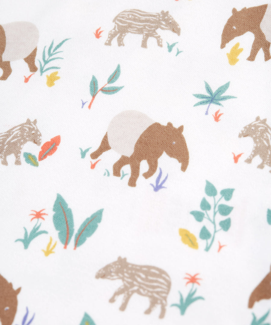 A closer look at the Tapir print on the Frugi Kimono Zip Babygrow - Tapir Time