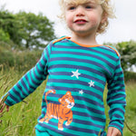 Frugi Bobby Applique Top - Iguana Stripe/Tiger