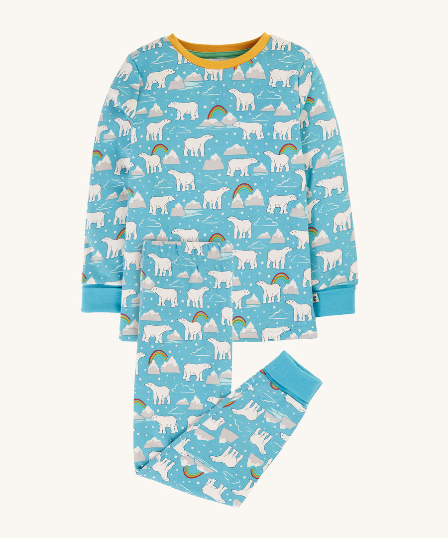 Frugi Sundown Pyjamas - Winter Tales. Made from soft and cosy organic cotton with extra long rib cuffs that unfold to keep fingers and hands warm