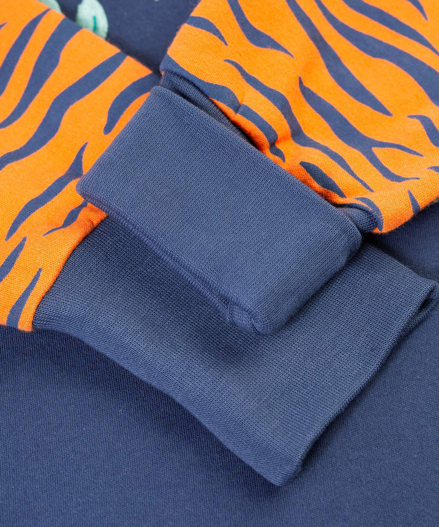 A look at the cuffs on the Frugi Jamie Jim Jams - Sleeping Tiger