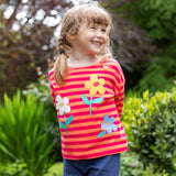 Frugi Tori Applique Top - Cantaloupe Stripe/Flowers