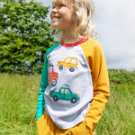 Frugi Alfie Raglan Top - Grey Marl/Vehicles