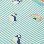 Frugi Little Embroidered T-Shirt - Moss Stripe/Puffin