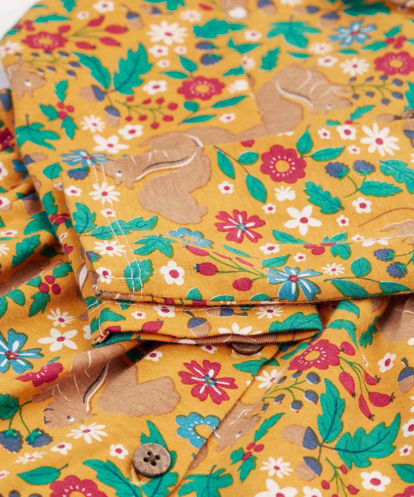 A closer look at the sleeves and beautiful floral print on the Frugi Autumn Dress - Autumn Friends