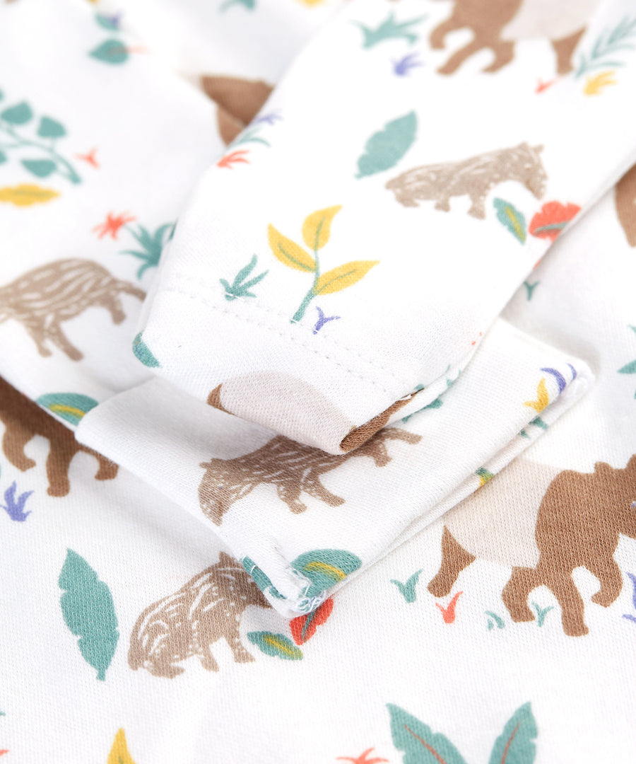 A closer look at the mitten cuffs on the Frugi Kimono Zip Babygrow - Tapir Time